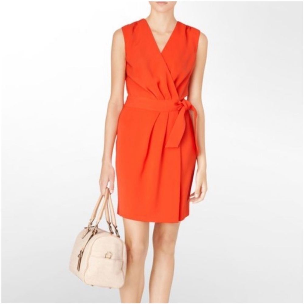 EUC Calvin Klein Tangerine Faux Wrap Dress Size 8 - Vibrant & Chic